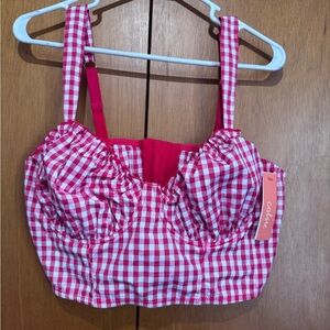 Red Gingham Bustier Crop Top - Coliee